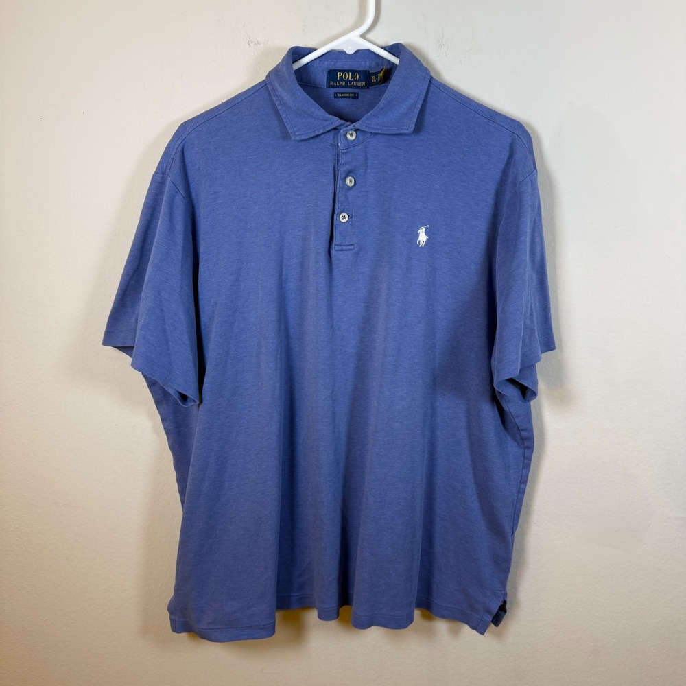 Polo Ralph Lauren Mens XL Classic Fit Blue Heather Short Sleeve Polo Shirt